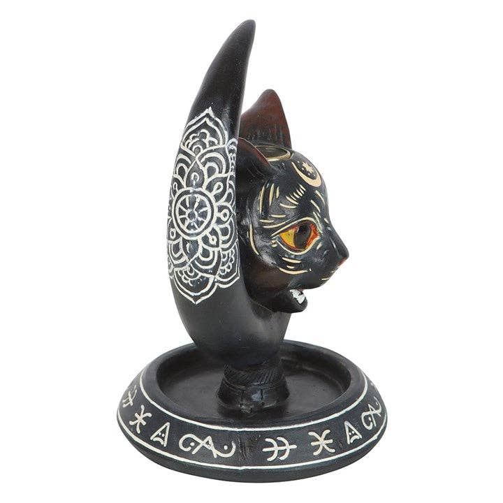 Gothic Black Cat Moon Backflow Incense Burner