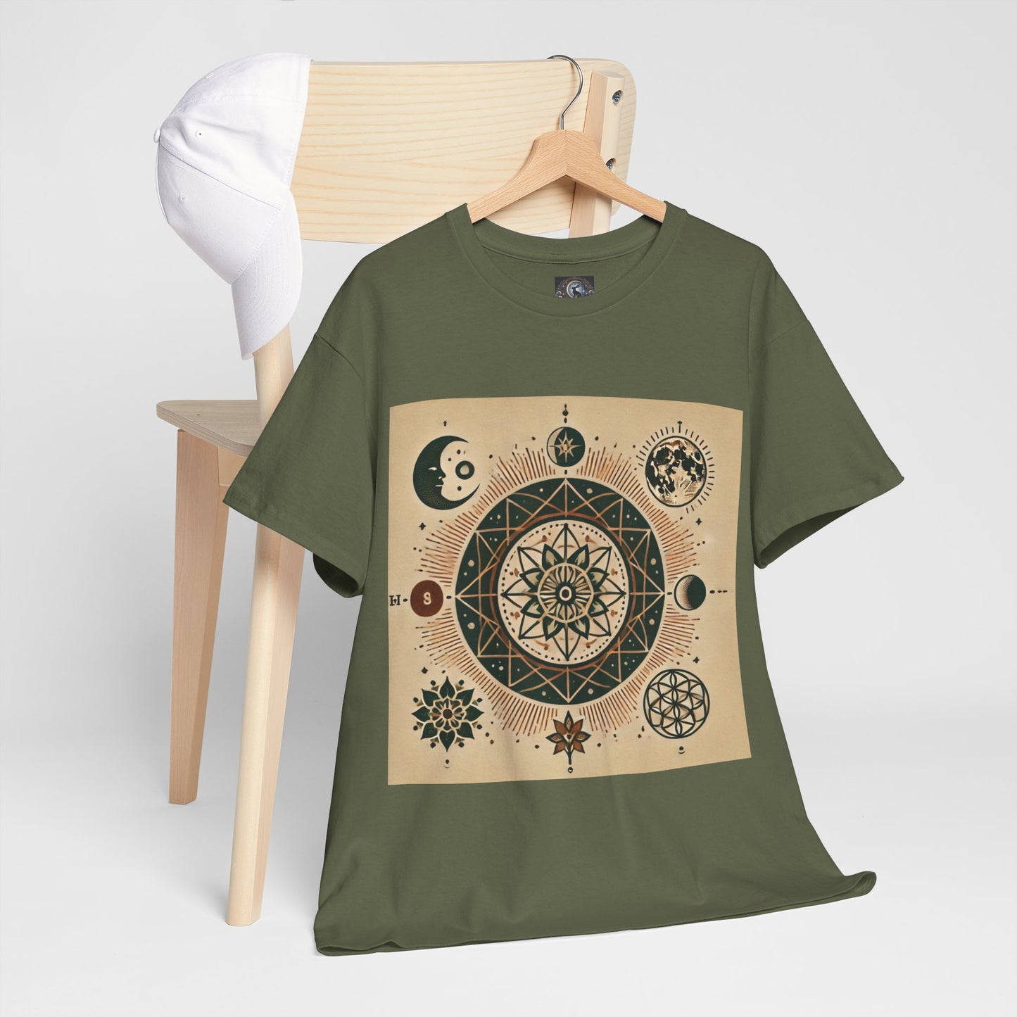 Cosmic Mandala Unisex Heavy Cotton Tee - Spiritual Design for Astrologers & Nature Lovers