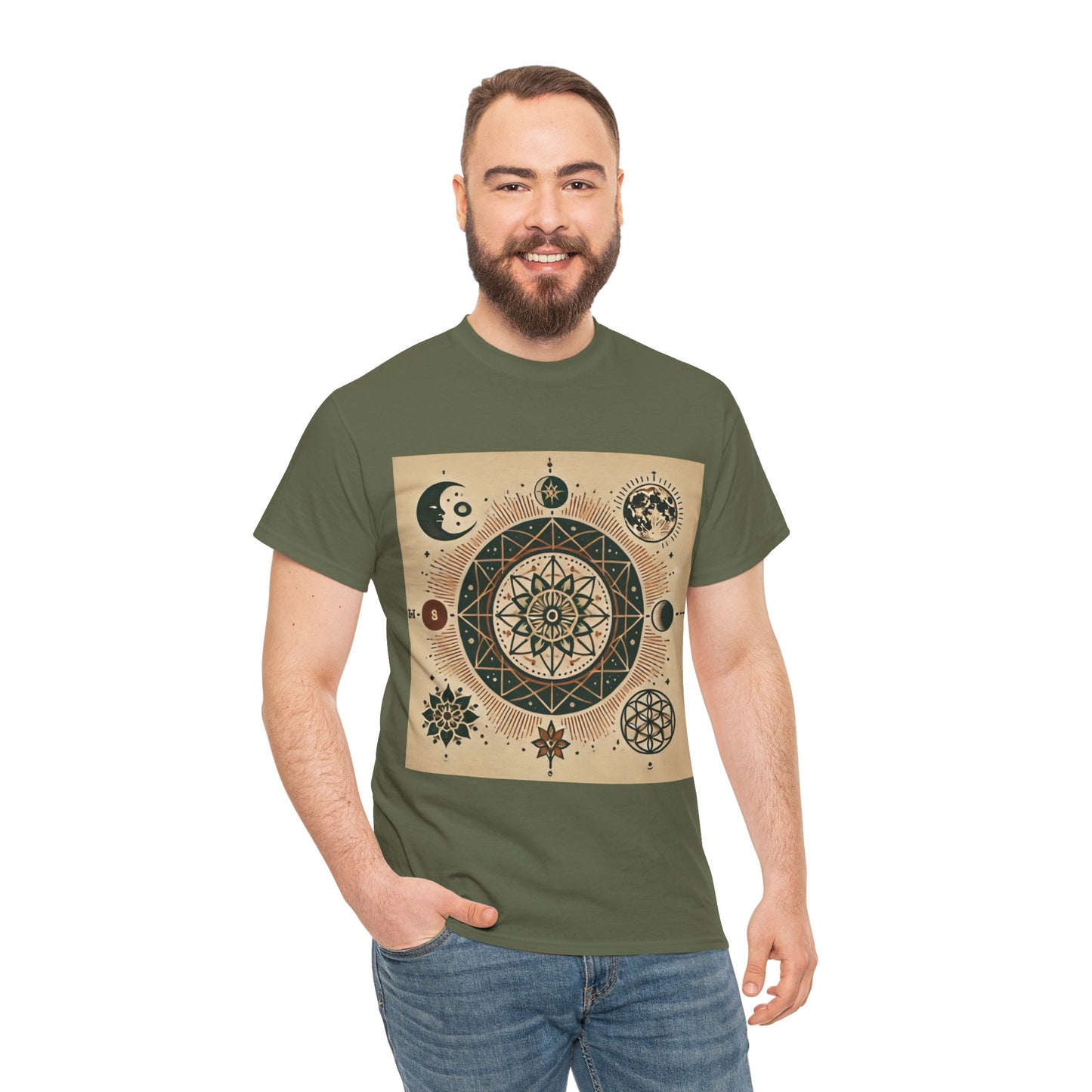 Cosmic Mandala Unisex Heavy Cotton Tee - Spiritual Design for Astrologers & Nature Lovers