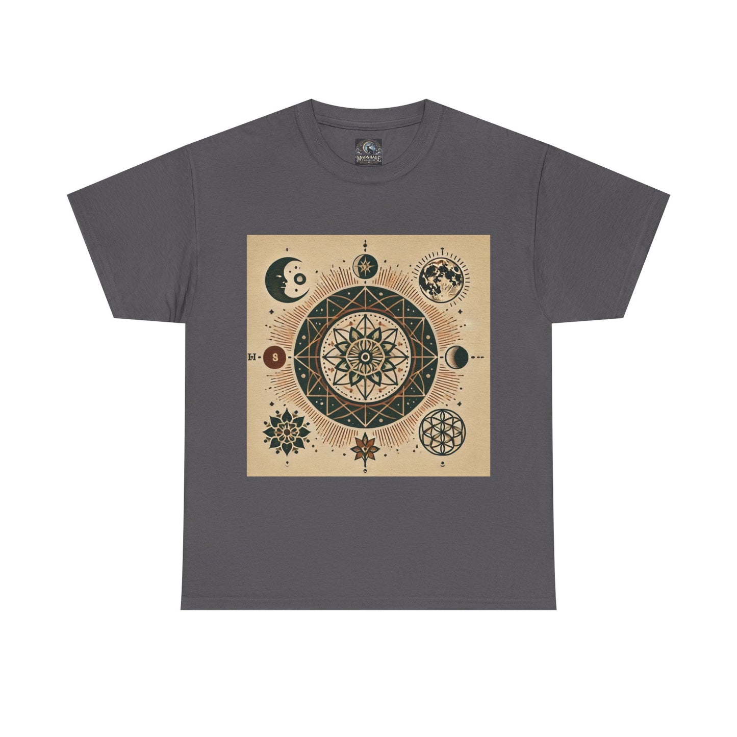 Cosmic Mandala Unisex Heavy Cotton Tee - Spiritual Design for Astrologers & Nature Lovers