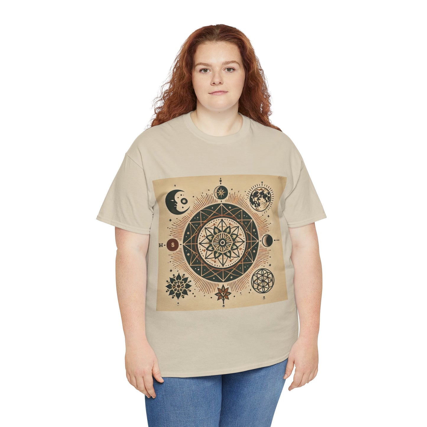 Cosmic Mandala Unisex Heavy Cotton Tee - Spiritual Design for Astrologers & Nature Lovers