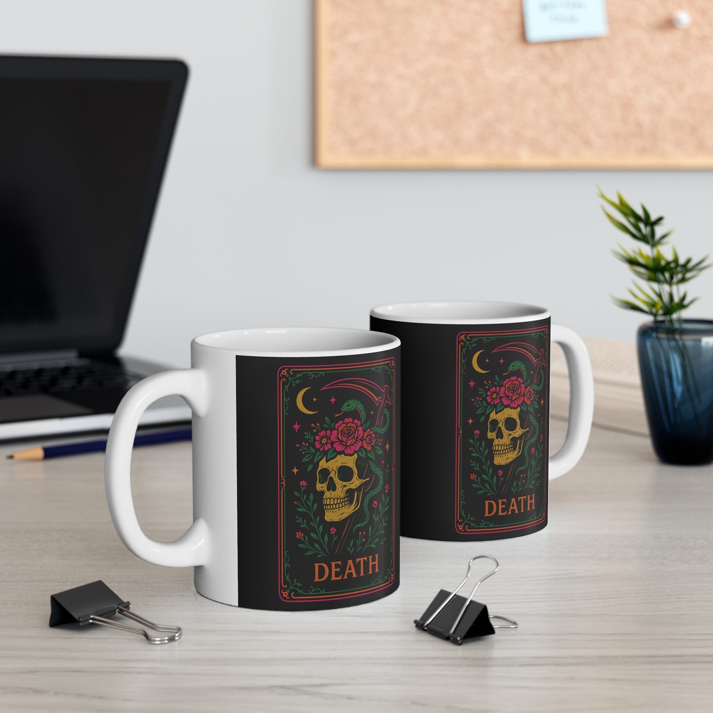 Gothic Floral Skull Mug | 11oz White Coffee Cup with Death Design | Perfect for Halloween & Alternative Aesthetic Lovers