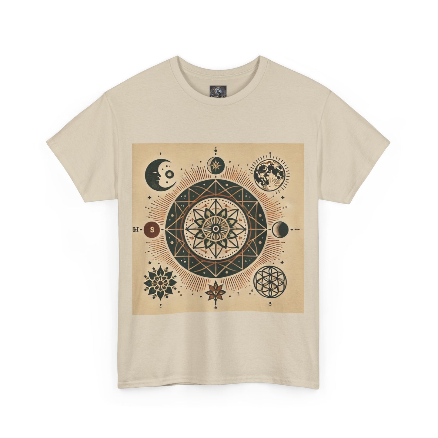 Cosmic Mandala Unisex Heavy Cotton Tee - Spiritual Design for Astrologers & Nature Lovers