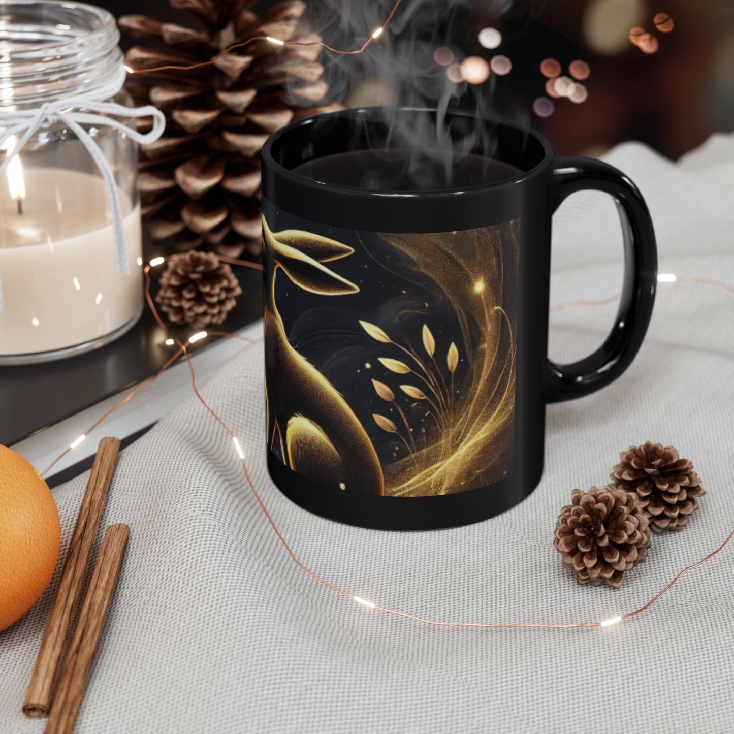 Celestial Bunny Black Coffee Mug - 11oz & 15oz - Perfect Gift for Animal Lovers & Nature Enthusiasts