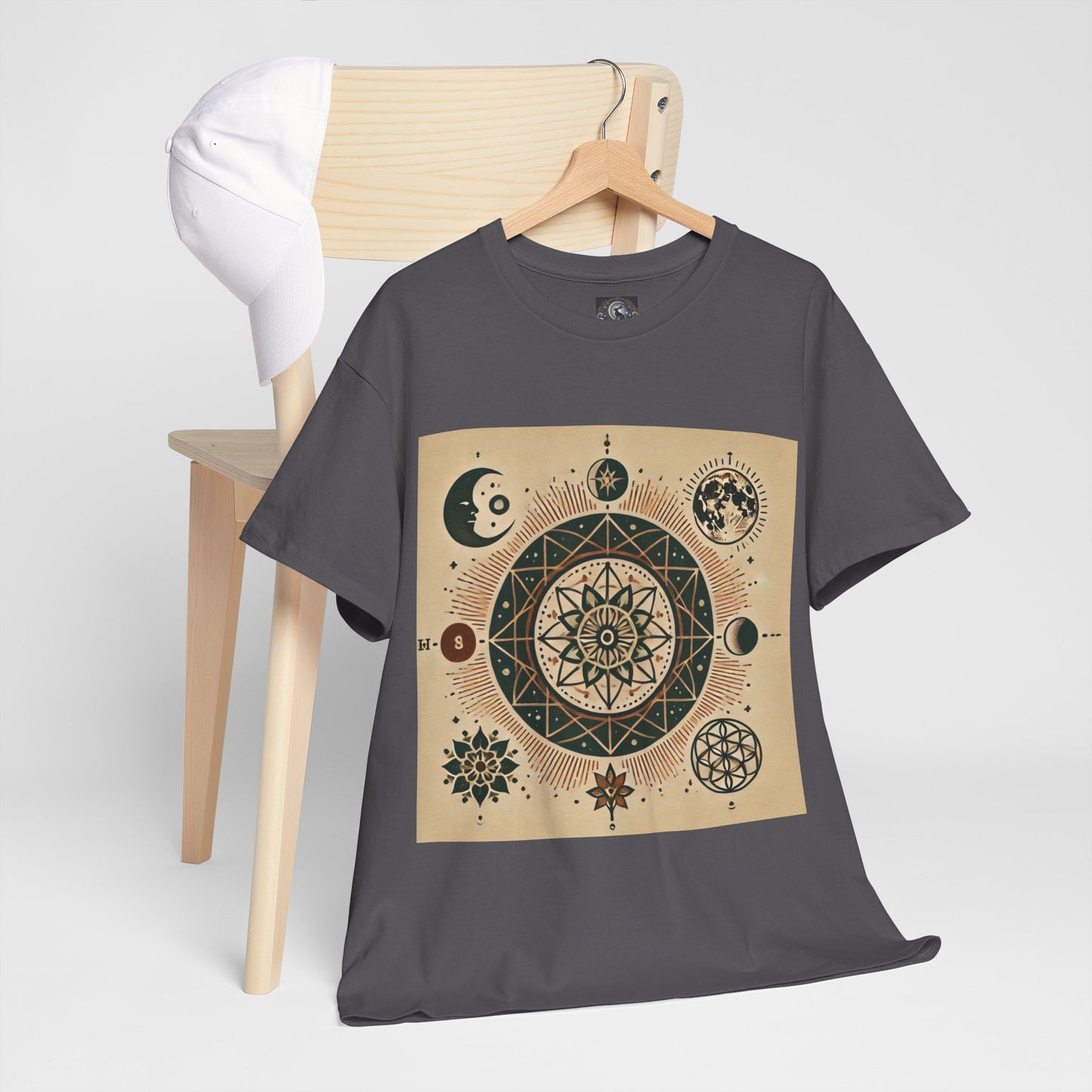 Cosmic Mandala Unisex Heavy Cotton Tee - Spiritual Design for Astrologers & Nature Lovers