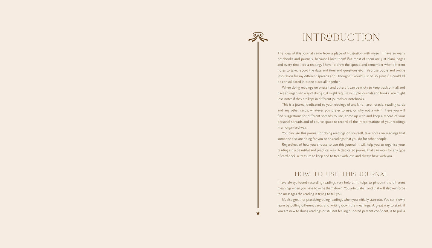 Introduction page of a journal with text and decorative elements on a beige background