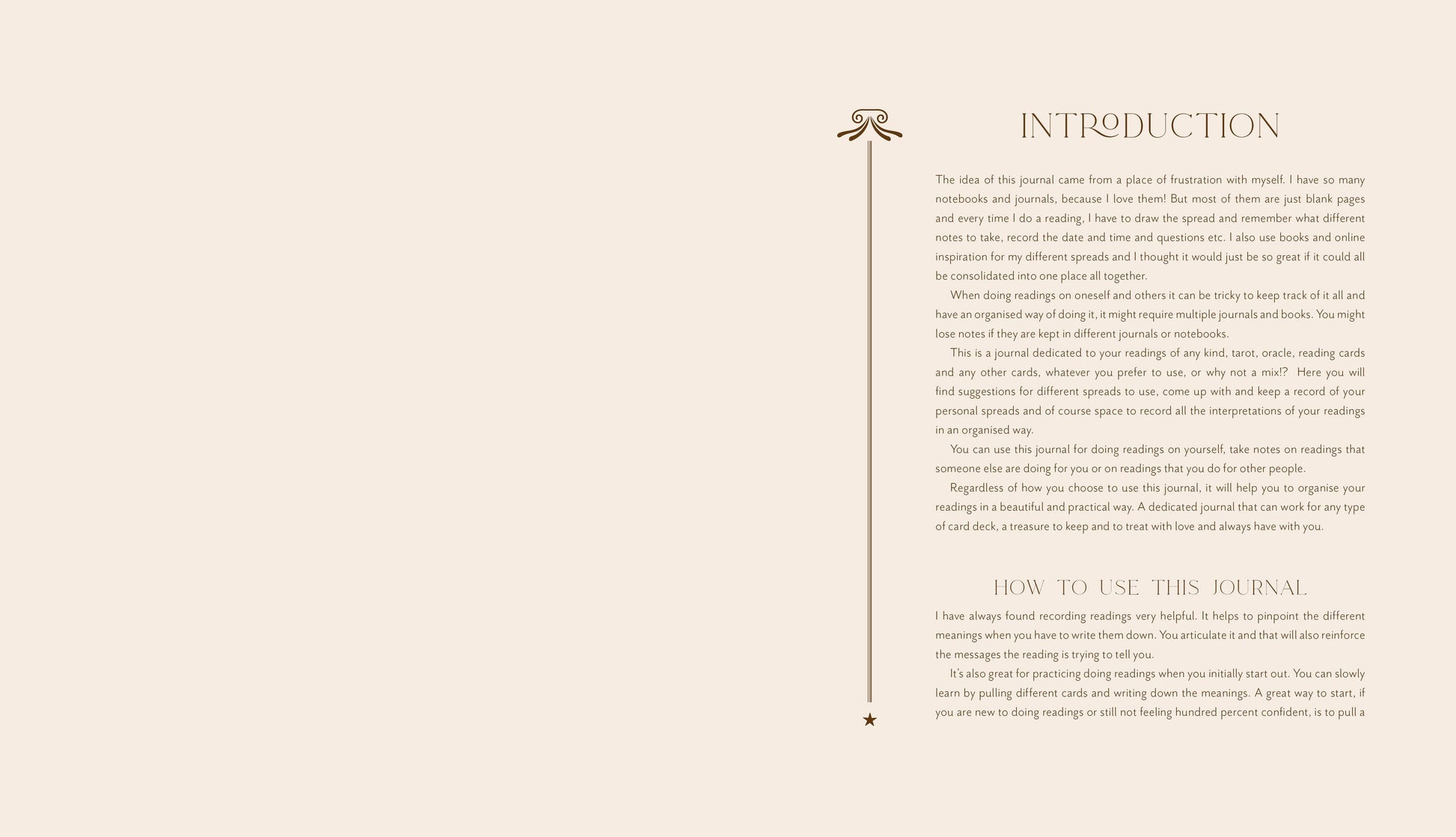 Introduction page of a journal with text and decorative elements on a beige background