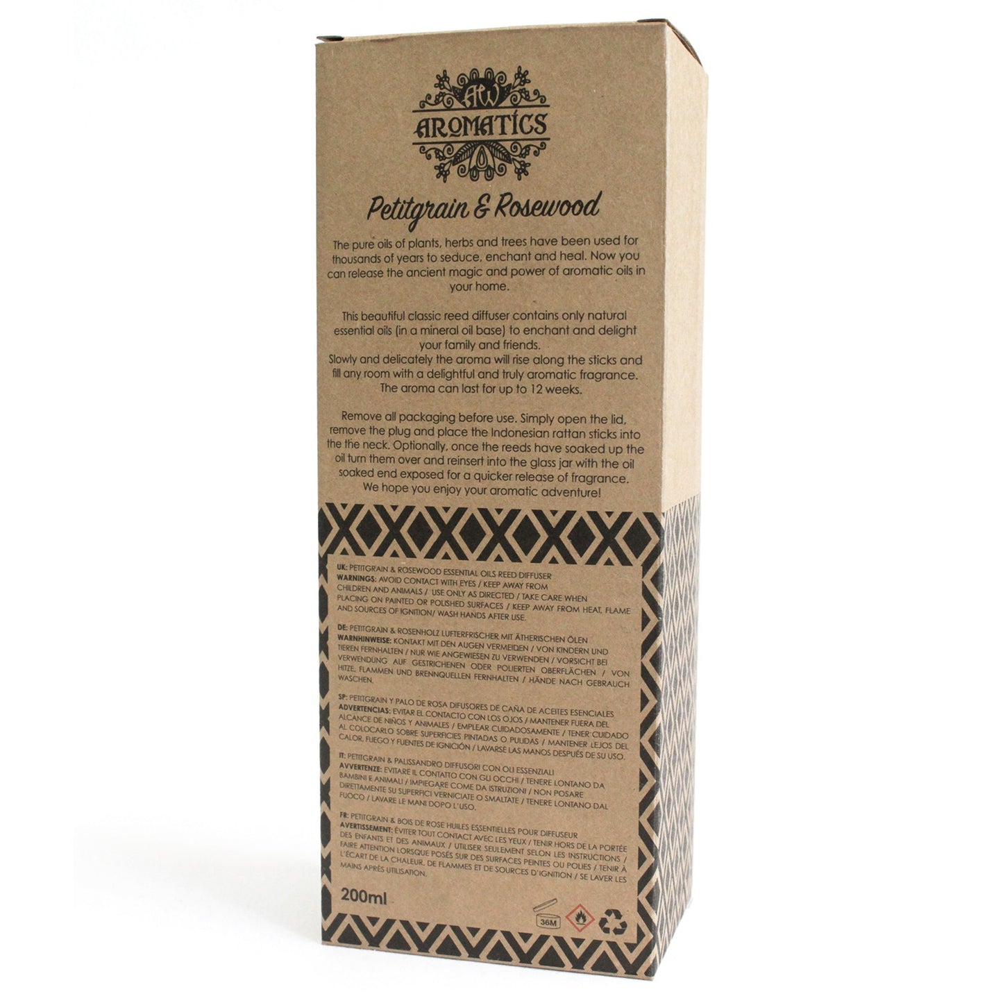 Essential Oil Reed Diffuser - 200ml Petitgrain & Rosewood