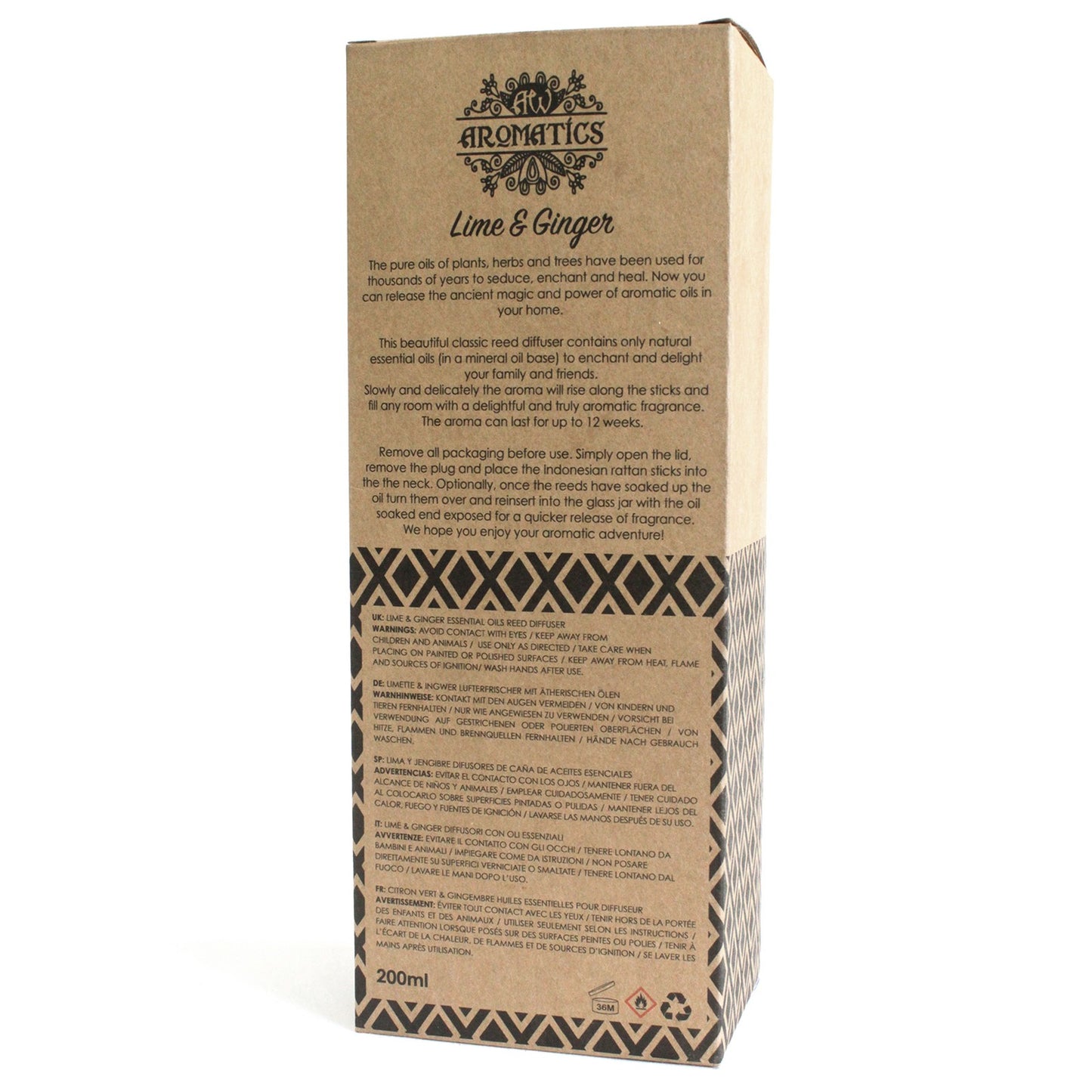 Essential Oil Reed Diffuser - 200ml Lime & Ginger