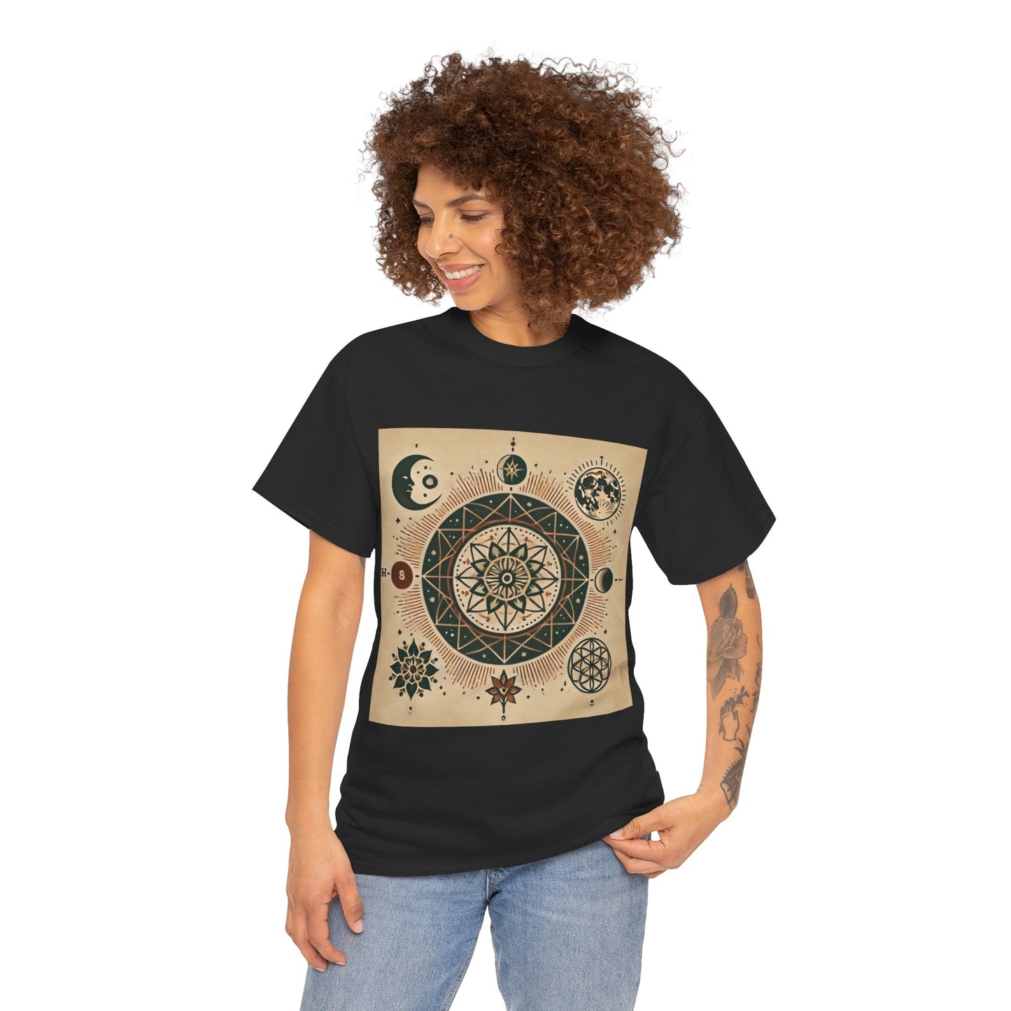 Cosmic Mandala Unisex Heavy Cotton Tee - Spiritual Design for Astrologers & Nature Lovers