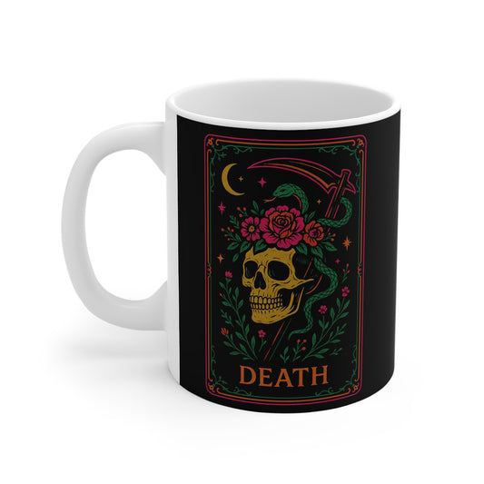 Gothic Floral Skull Mug | 11oz White Coffee Cup with Death Design | Perfect for Halloween & Alternative Aesthetic Lovers
