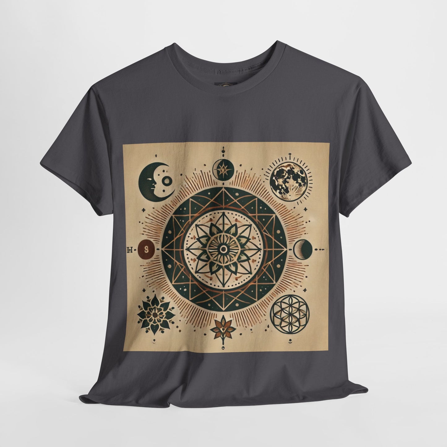 Cosmic Mandala Unisex Heavy Cotton Tee - Spiritual Design for Astrologers & Nature Lovers