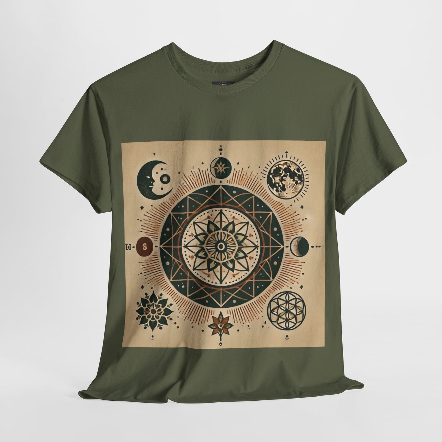 Cosmic Mandala Unisex Heavy Cotton Tee - Spiritual Design for Astrologers & Nature Lovers