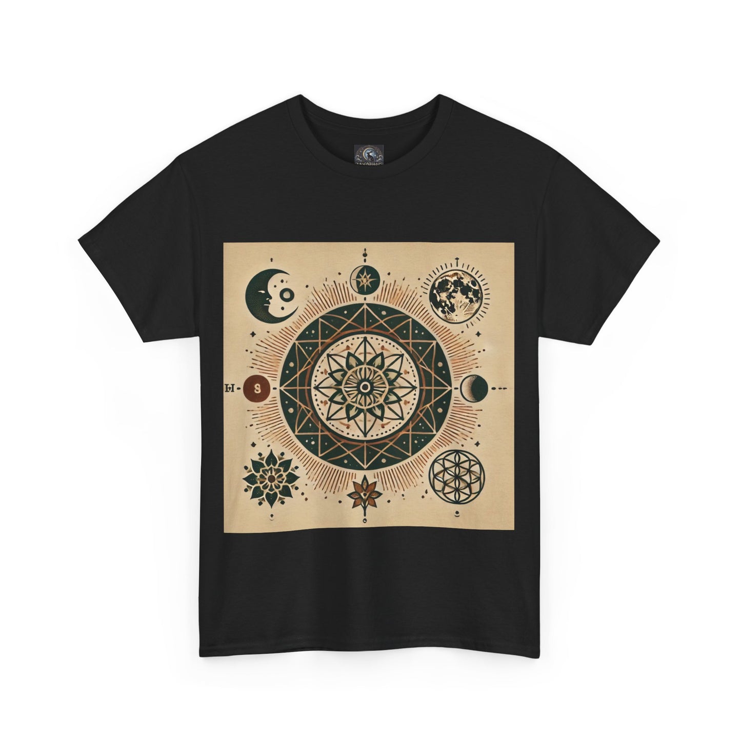 Cosmic Mandala Unisex Heavy Cotton Tee - Spiritual Design for Astrologers & Nature Lovers