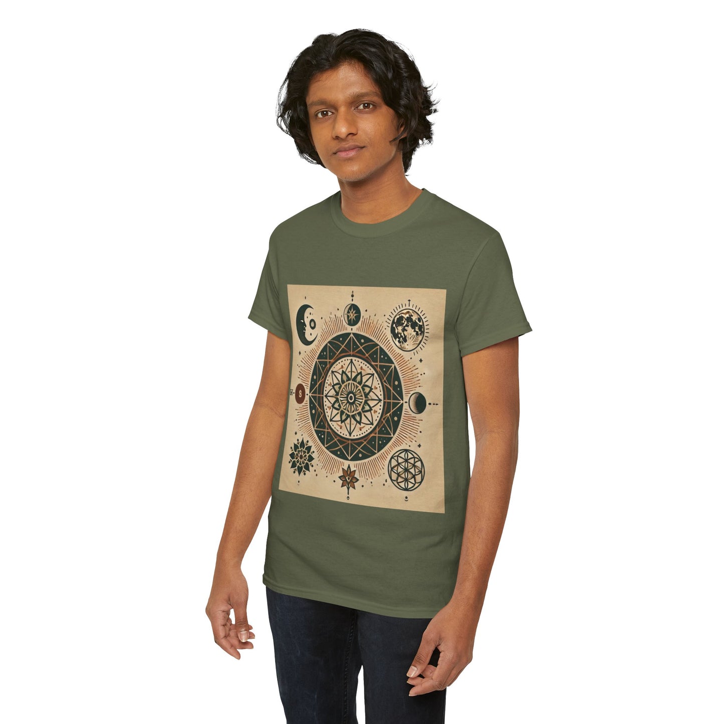 Cosmic Mandala Unisex Heavy Cotton Tee - Spiritual Design for Astrologers & Nature Lovers