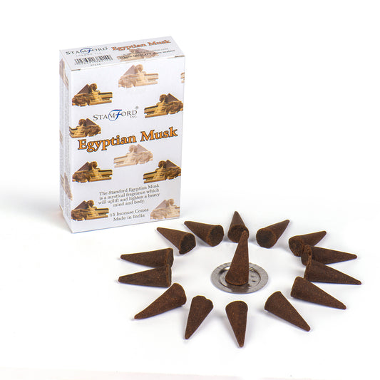 Stamford Egyptian Musk incense cones with packaging on a white background