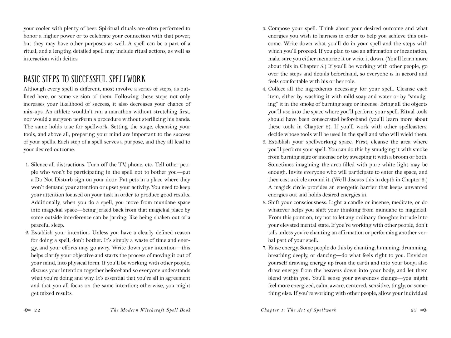 Page from a book titled 'The Modern Witchcraft Spell Book' with text on spellcasting.