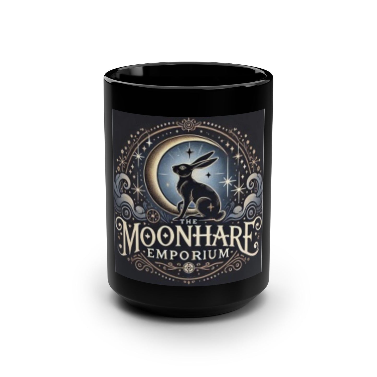 Mystical Moonhare Mug - 15oz Black Ceramic Coffee Cup