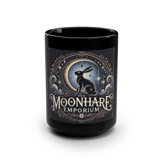 Mystical Moonhare Mug - 15oz Black Ceramic Coffee Cup