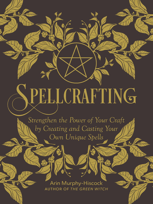 Book cover of 'Spellcrafting' with a pentagram design and leaf patterns on a dark background.