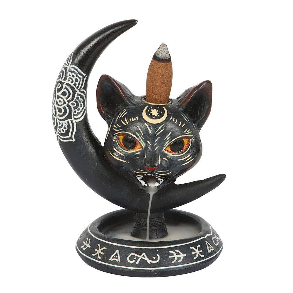 Gothic Black Cat Moon Backflow Incense Burner