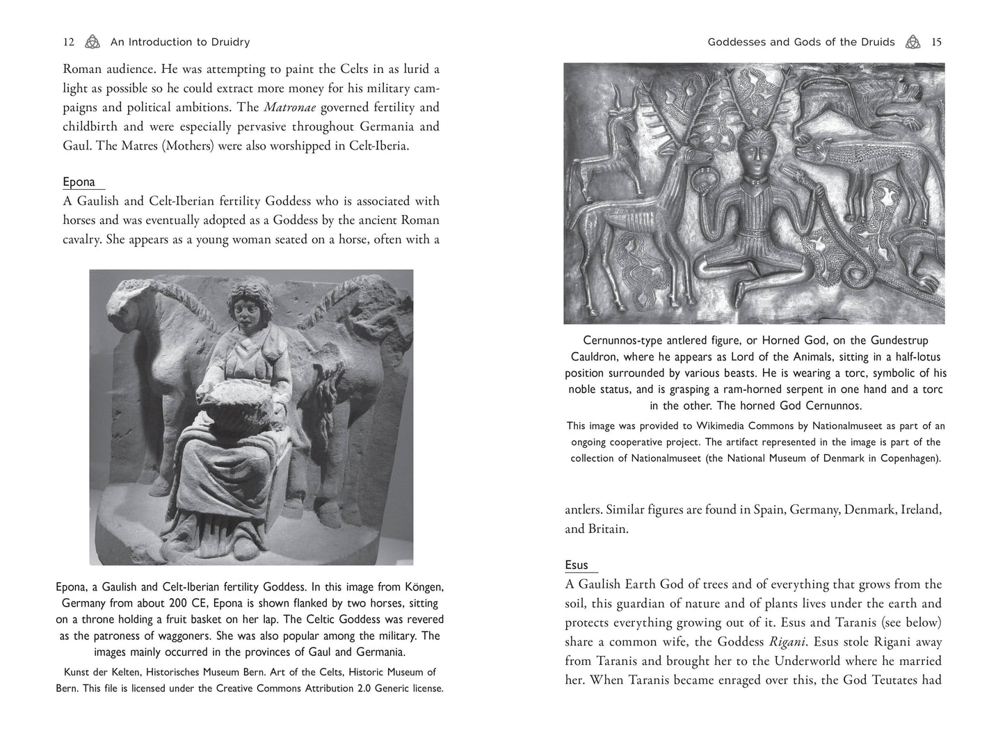 Page from a book about Roman deities, featuring images of gods and goddesses with text.