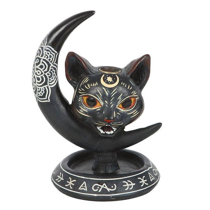 Gothic Black Cat Moon Backflow Incense Burner
