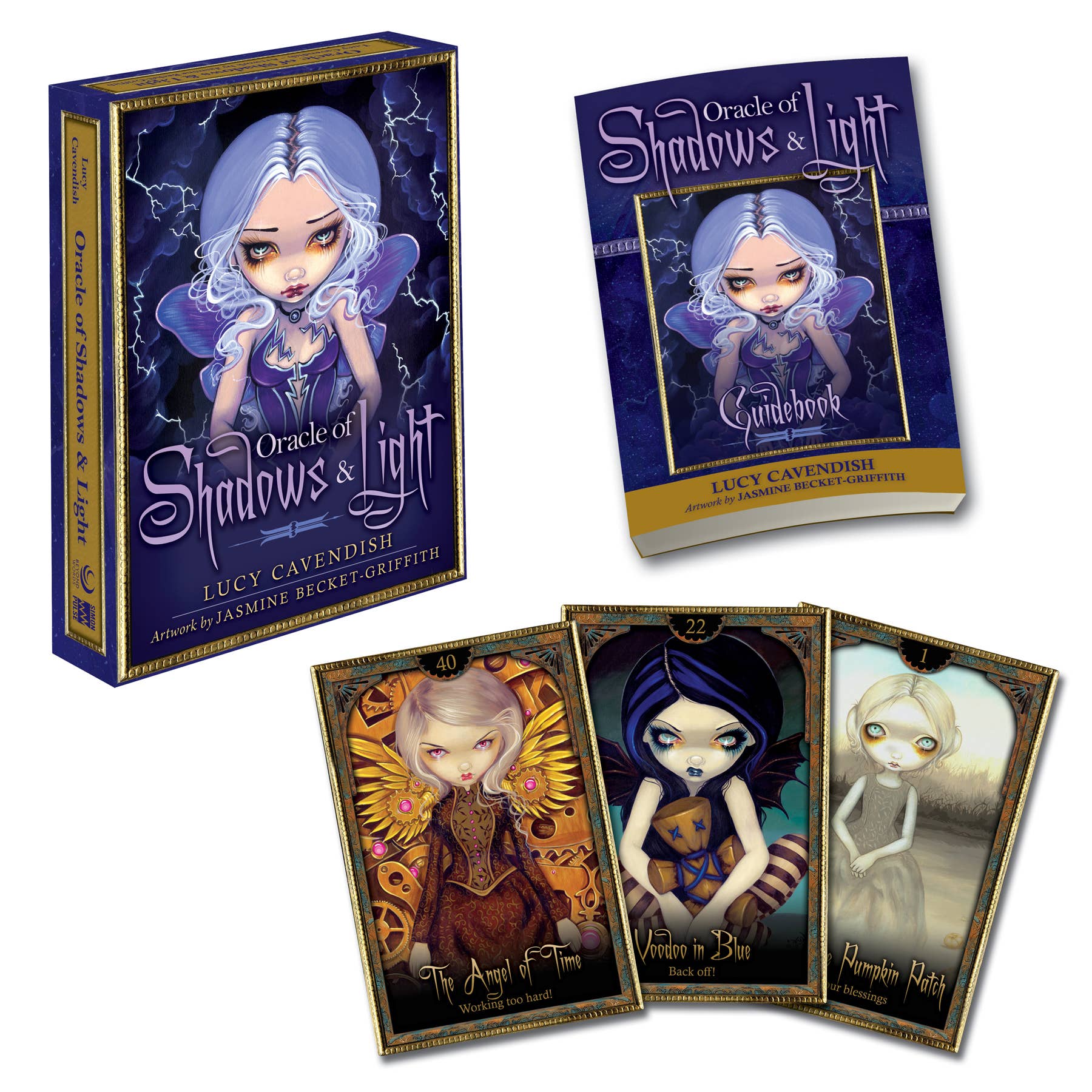 Oracle of Shadows & Light book and card set with illustrated characters on a white background