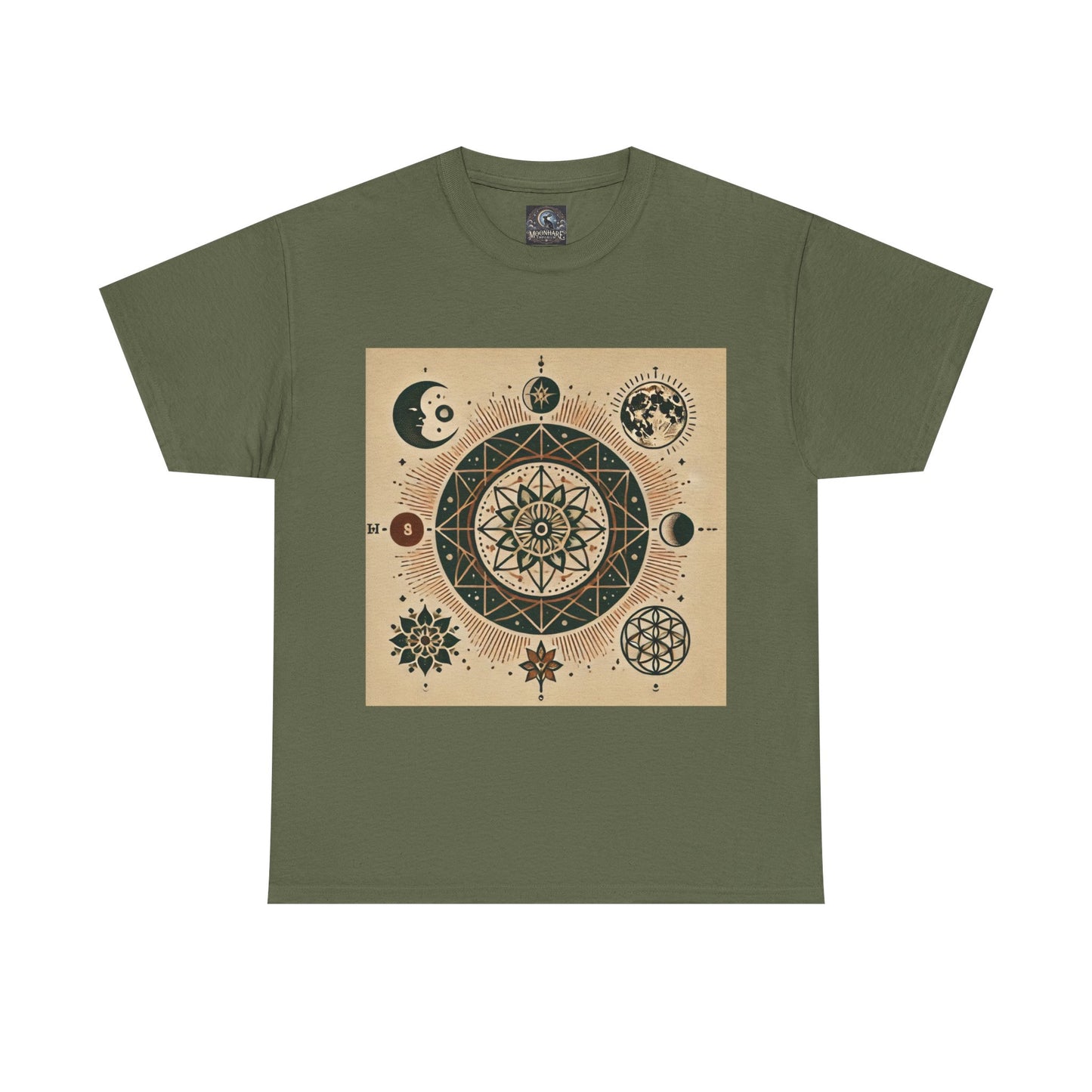 Cosmic Mandala Unisex Heavy Cotton Tee - Spiritual Design for Astrologers & Nature Lovers