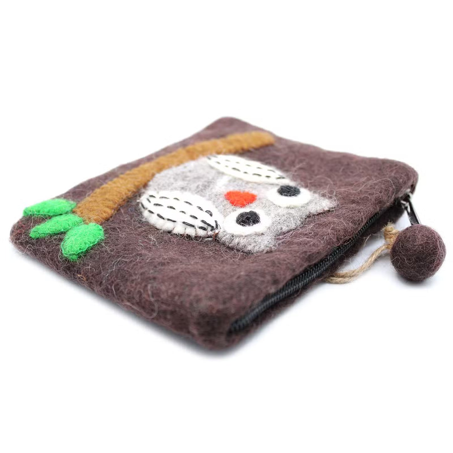 Natural Felt Zipper Pouch - Owl