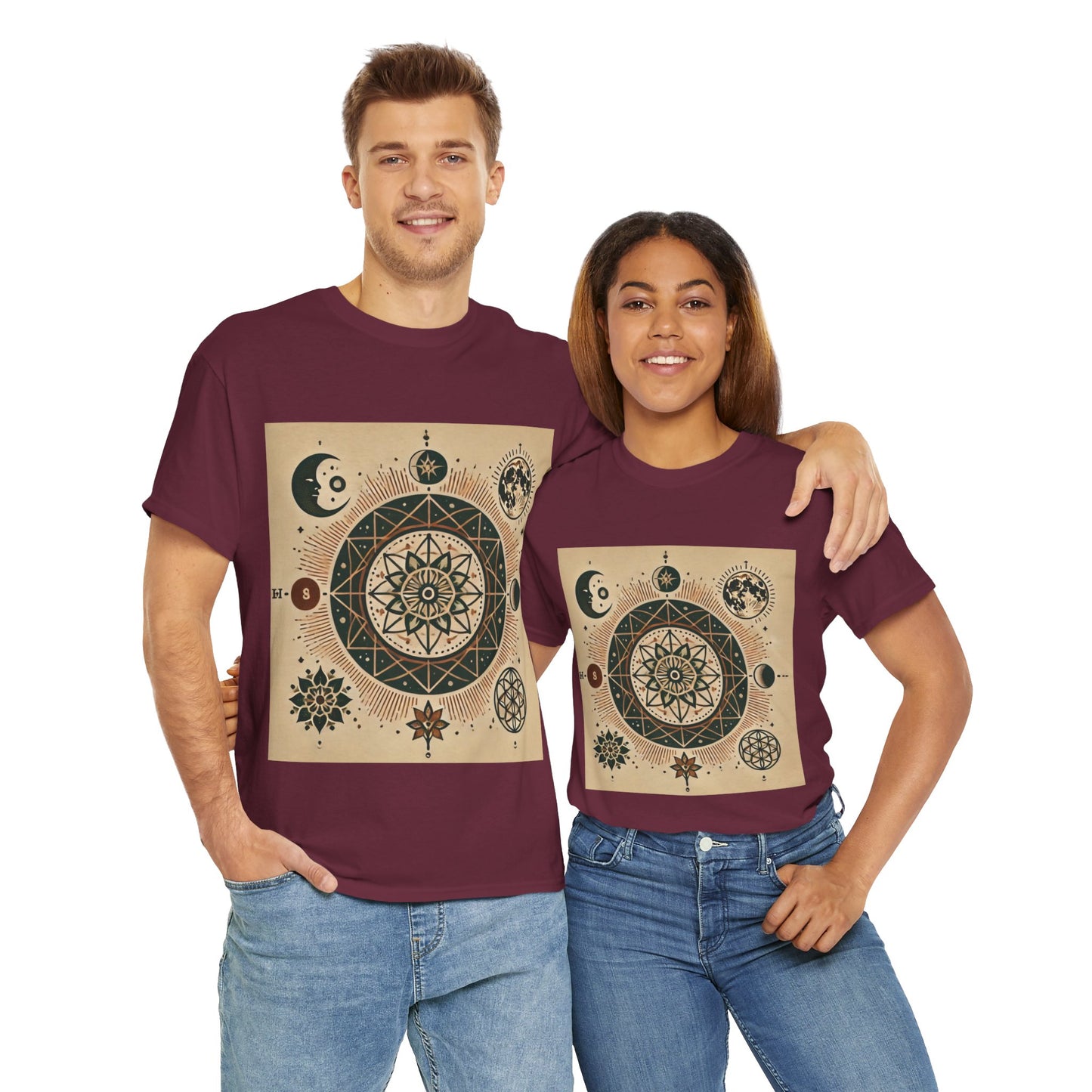 Cosmic Mandala Unisex Heavy Cotton Tee - Spiritual Design for Astrologers & Nature Lovers