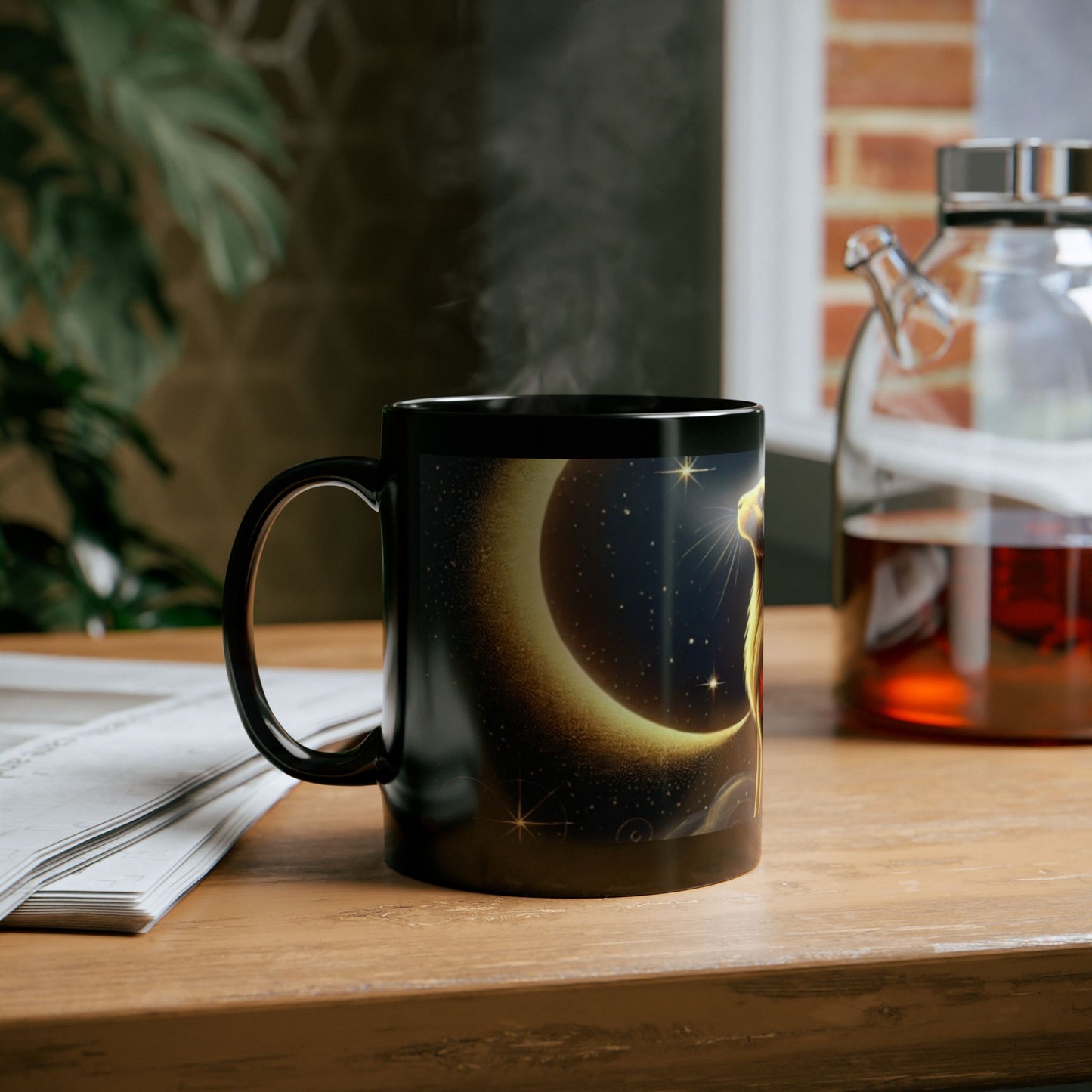 Celestial Bunny Black Coffee Mug - 11oz & 15oz - Perfect Gift for Animal Lovers & Nature Enthusiasts