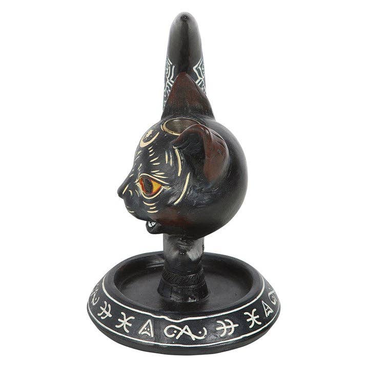 Gothic Black Cat Moon Backflow Incense Burner