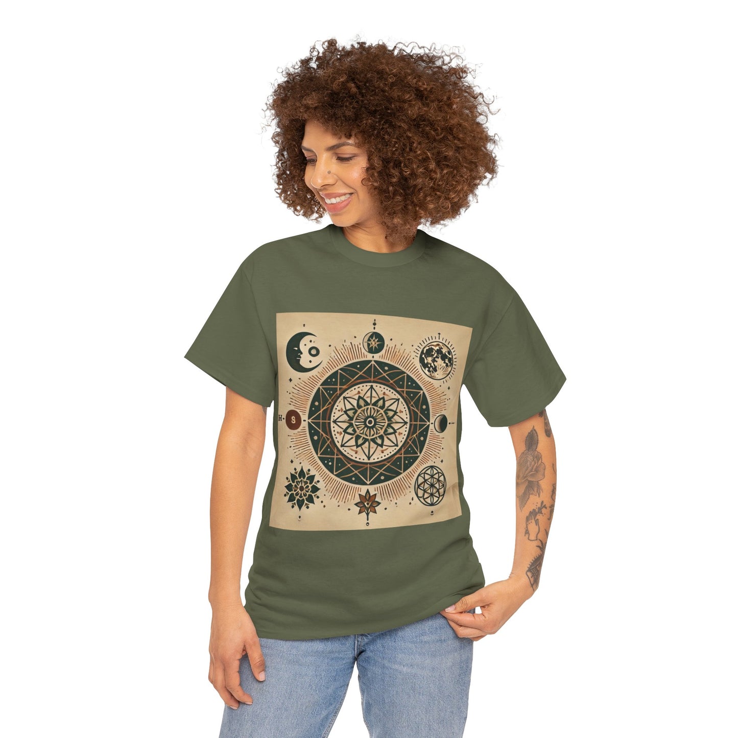 Cosmic Mandala Unisex Heavy Cotton Tee - Spiritual Design for Astrologers & Nature Lovers
