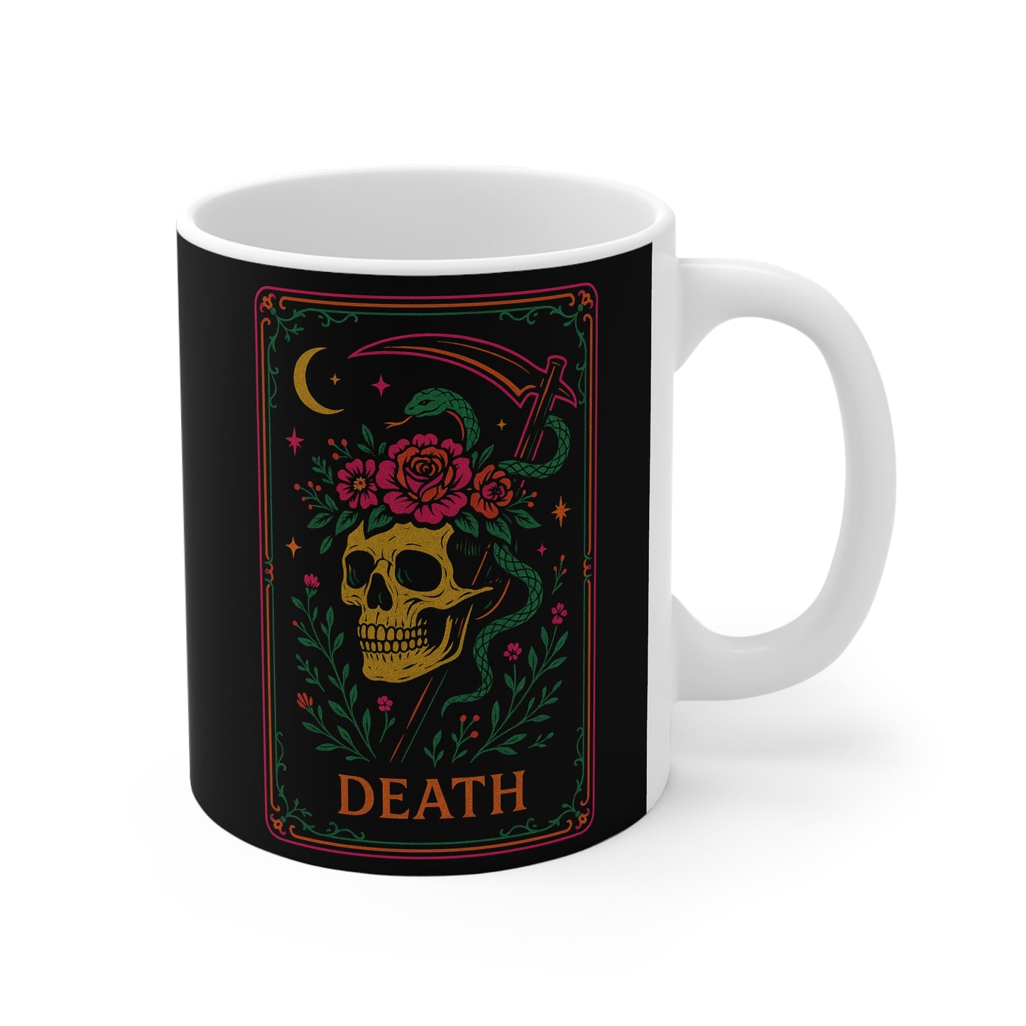 Gothic Floral Skull Mug | 11oz White Coffee Cup with Death Design | Perfect for Halloween & Alternative Aesthetic Lovers