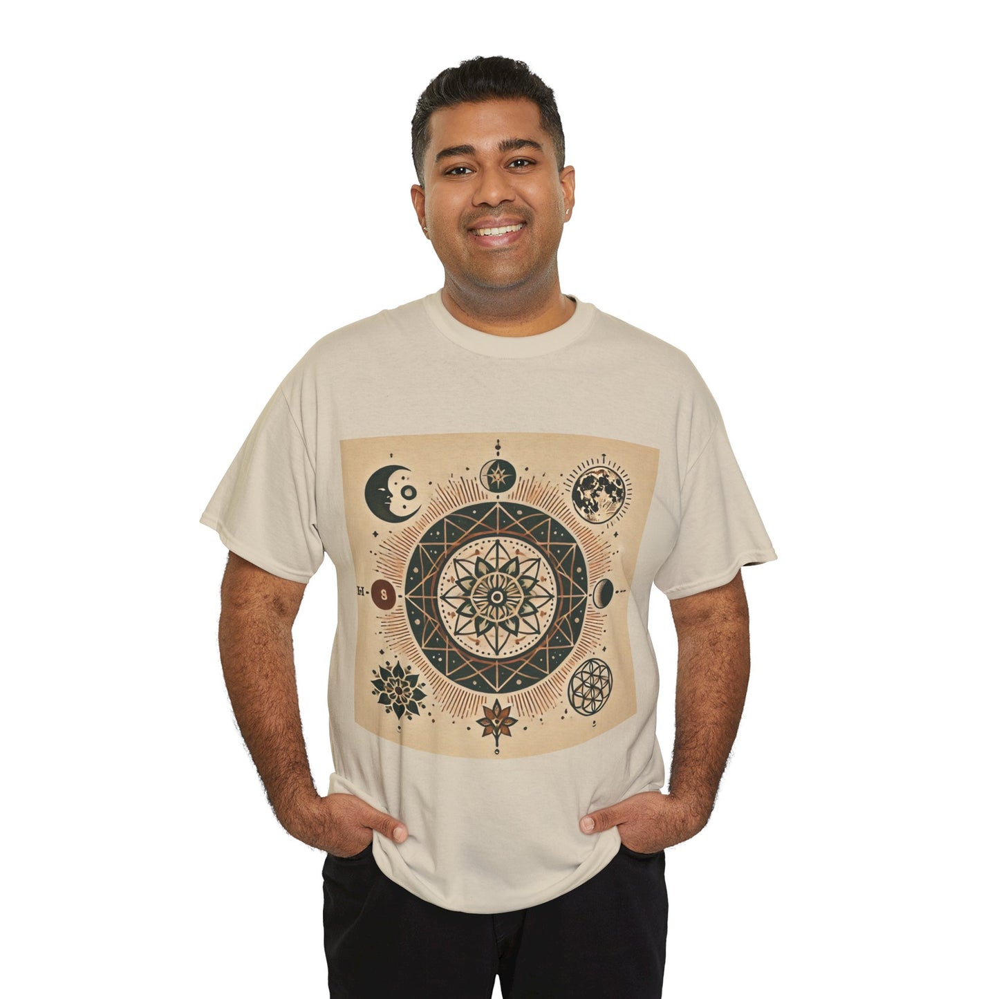 Cosmic Mandala Unisex Heavy Cotton Tee - Spiritual Design for Astrologers & Nature Lovers
