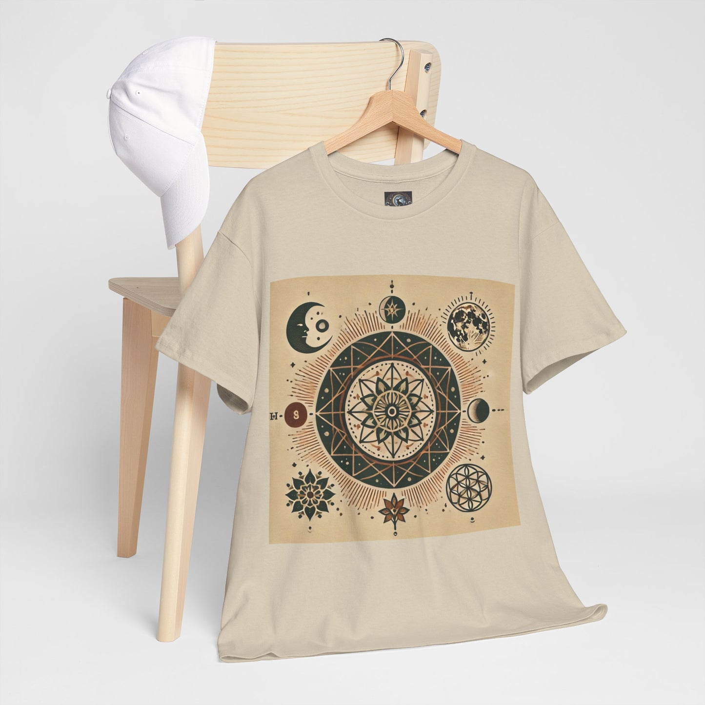 Cosmic Mandala Unisex Heavy Cotton Tee - Spiritual Design for Astrologers & Nature Lovers