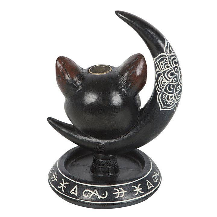 Gothic Black Cat Moon Backflow Incense Burner