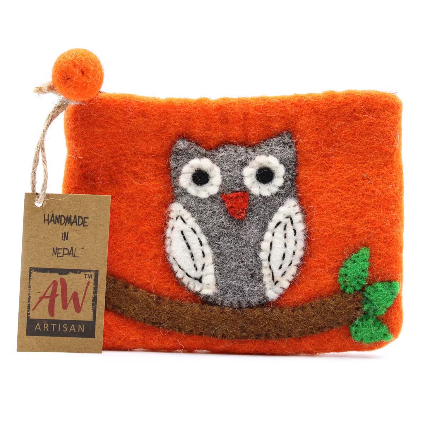Natural Felt Zipper Pouch - Owl