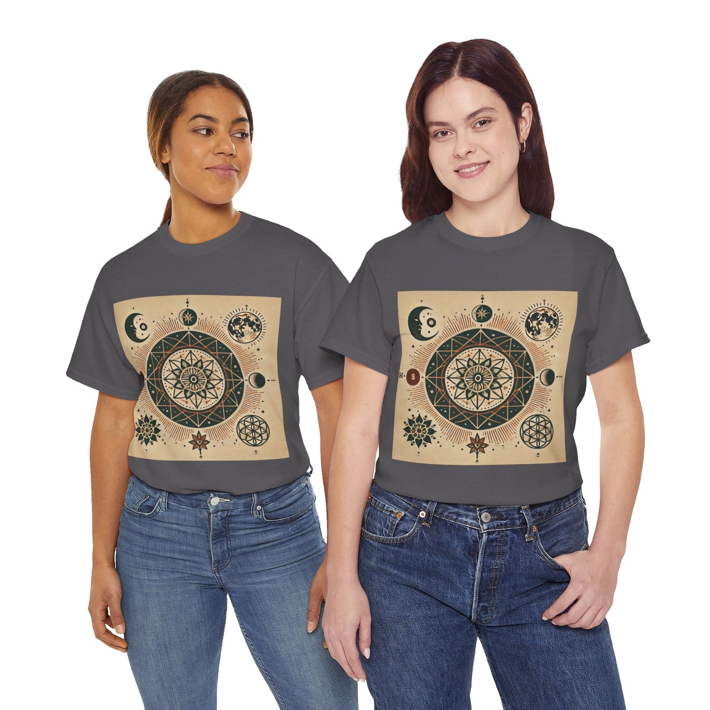 Cosmic Mandala Unisex Heavy Cotton Tee - Spiritual Design for Astrologers & Nature Lovers
