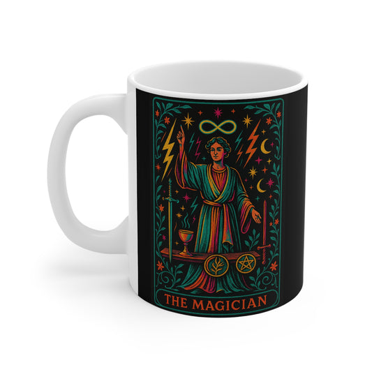 Magician 11oz White Mug – Enchanting Tarot-Inspired Coffee Cup for Spiritual Seekers