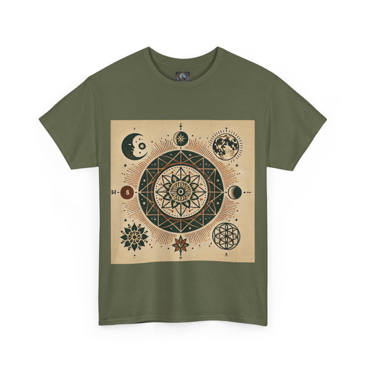 Cosmic Mandala Unisex Heavy Cotton Tee - Spiritual Design for Astrologers & Nature Lovers