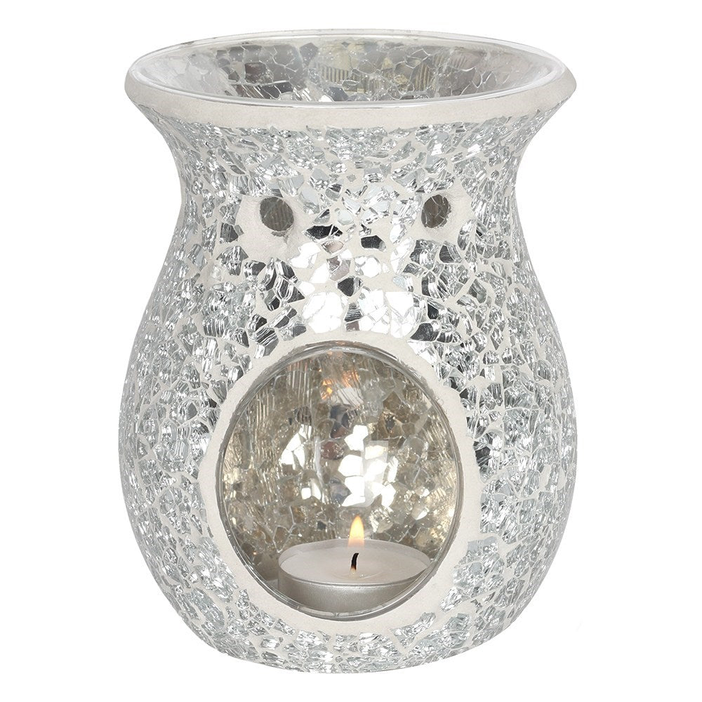 Crackle Glass Oil Burner & Wax Warmer - Silver