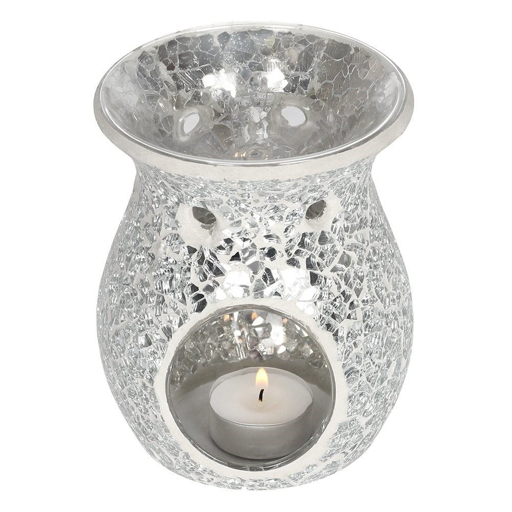 Crackle Glass Oil Burner & Wax Warmer - Silver