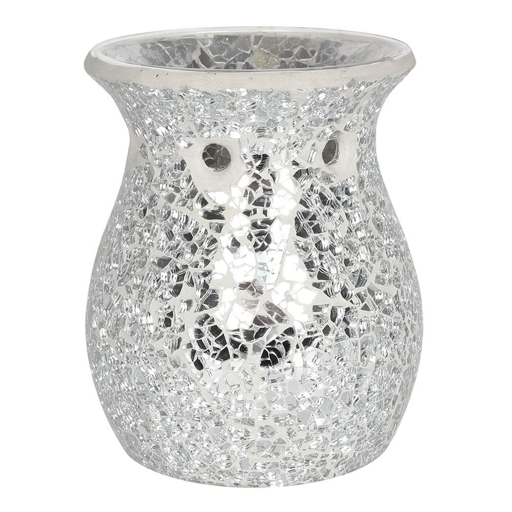 Crackle Glass Oil Burner & Wax Warmer - Silver
