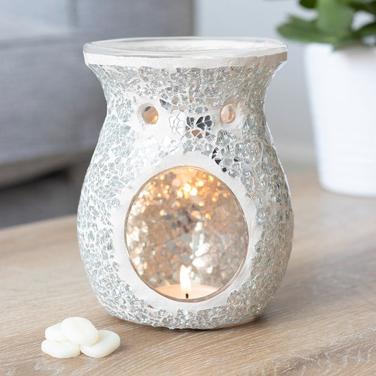 Crackle Glass Oil Burner & Wax Warmer - Silver
