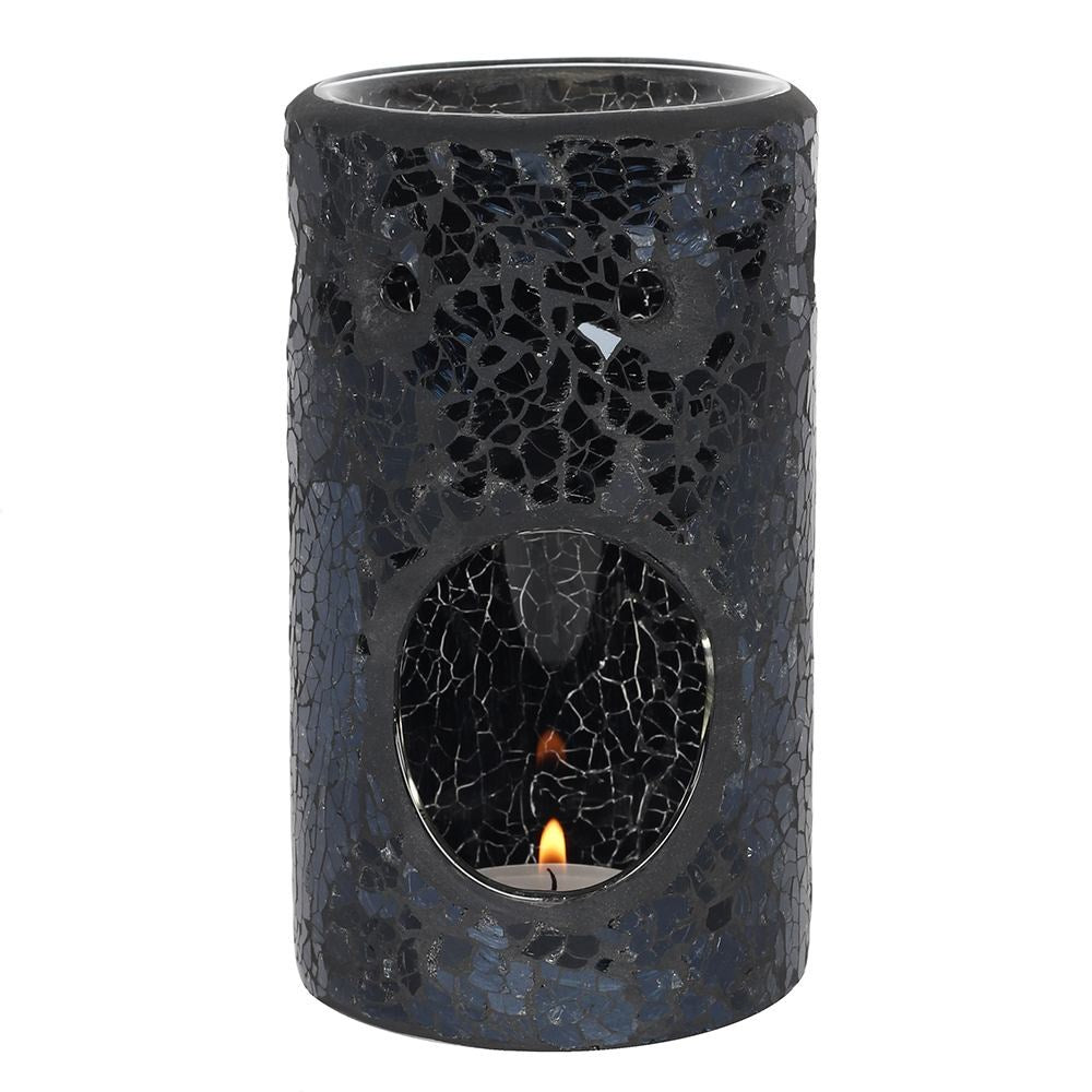Crackle Glass Oil Burner & Wax Warmer - Black Pillar