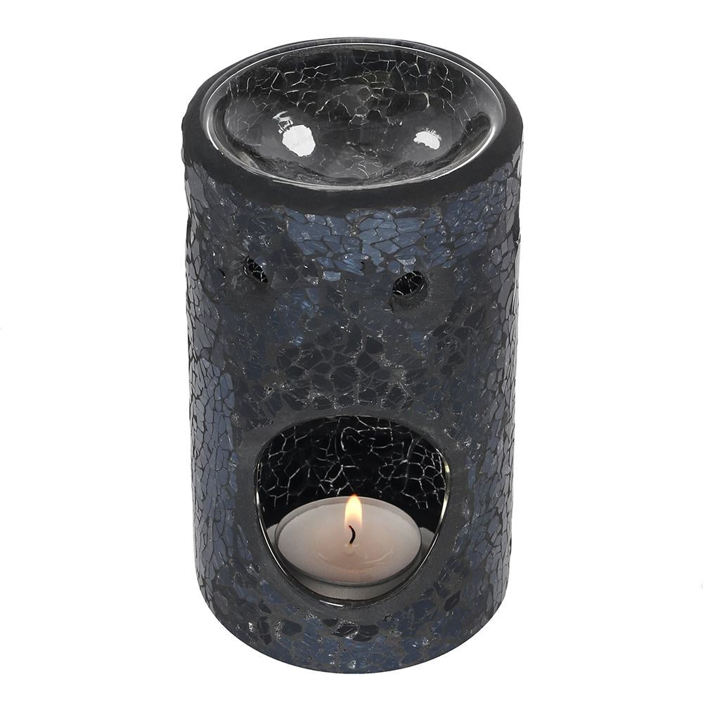 Crackle Glass Oil Burner & Wax Warmer - Black Pillar