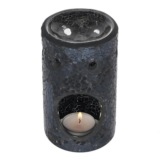 Crackle Glass Oil Burner & Wax Warmer - Black Pillar
