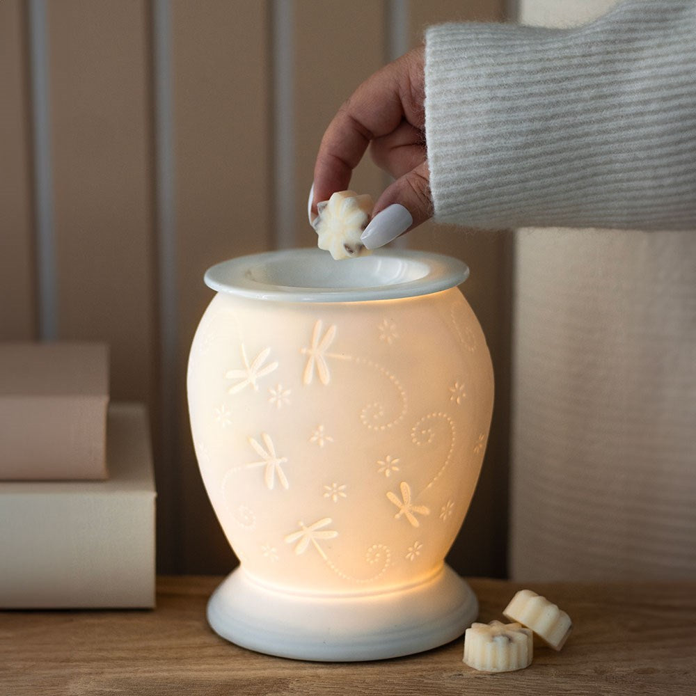 White Ceramic Electric Oil Burner - Dragonfly